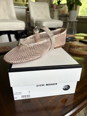 Blush Mesh Snakeskin Mary Jane Flats NWT